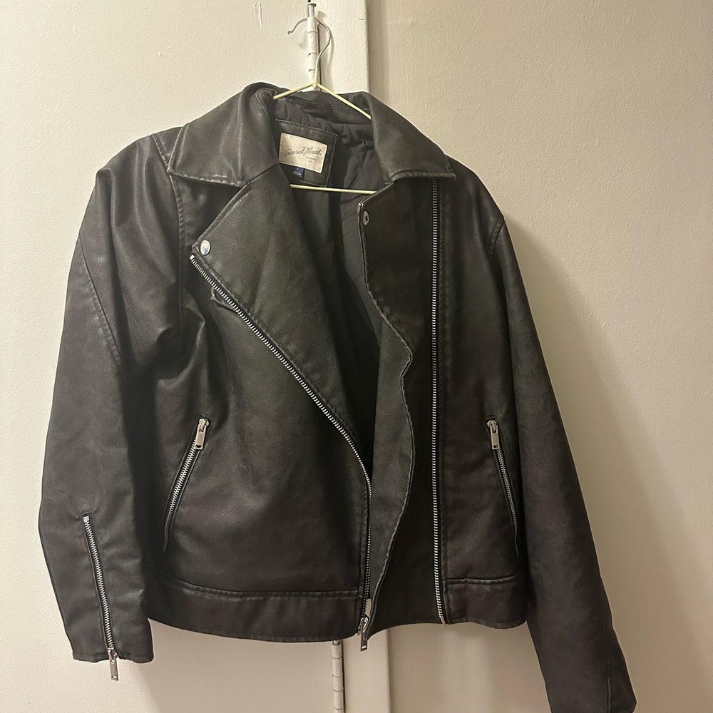 Universal Thread Black Leather Jacket Asymmetrical Zipper